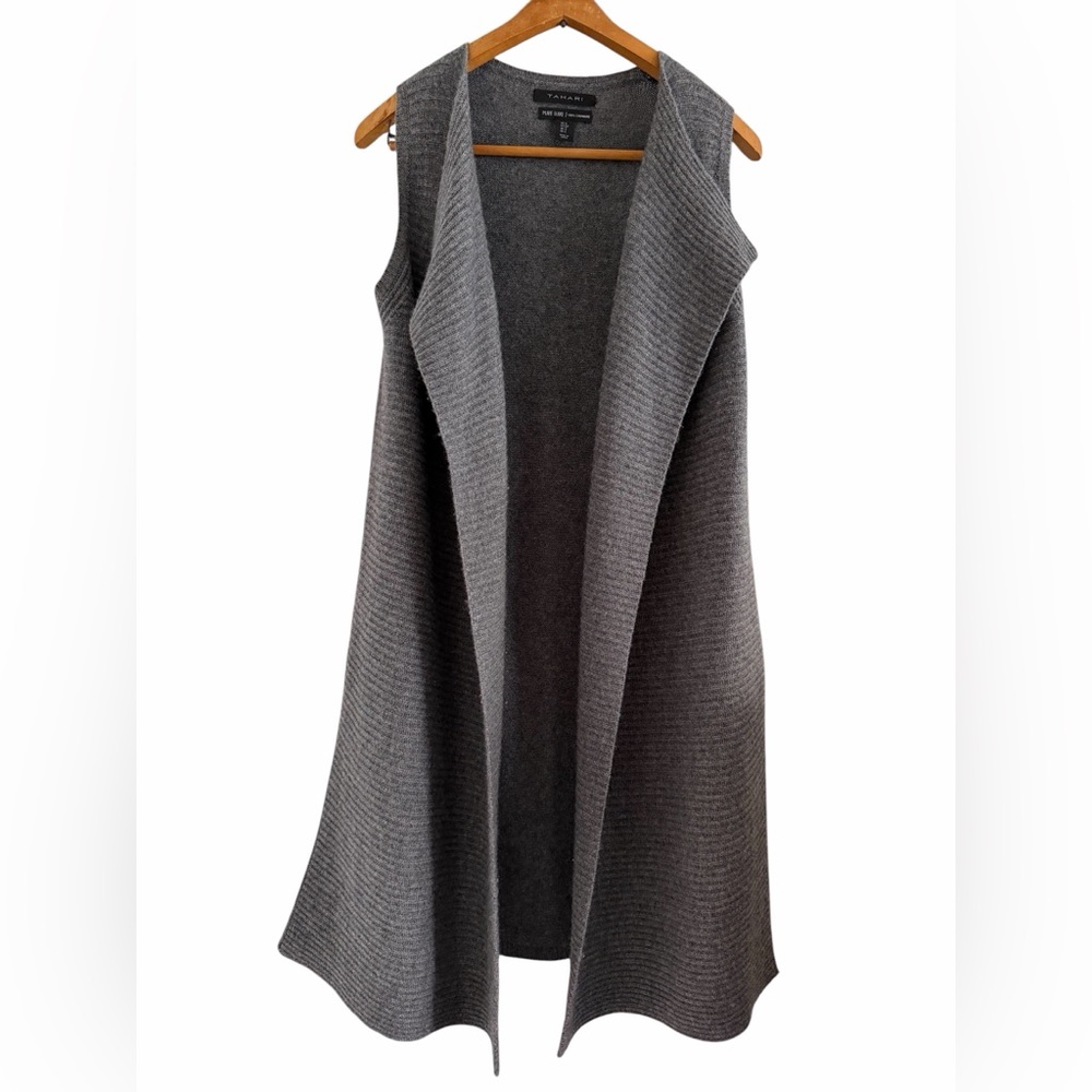 Tahari Charcoal Cashmere Open-Front Knit Vest